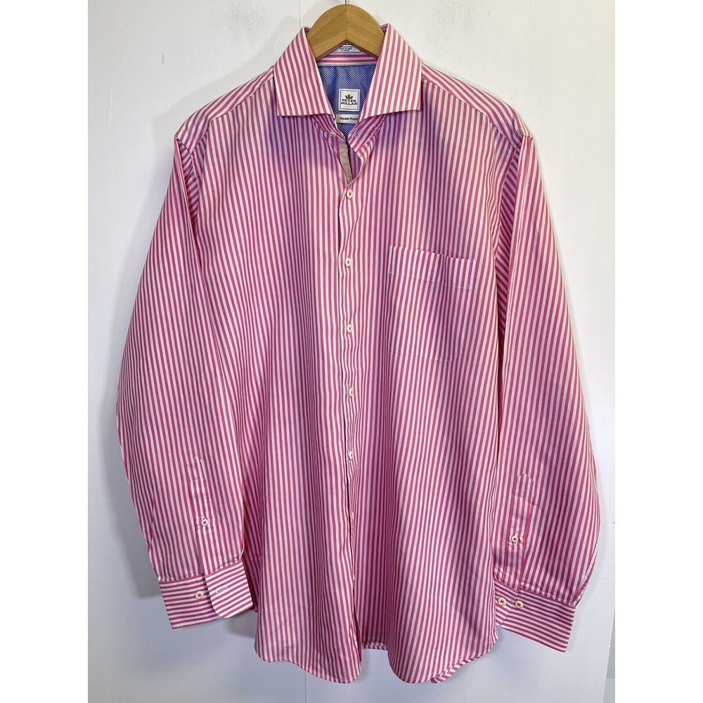 Peter Millar Men's L Pink Striped Button up Long Sleeve Shirt Seaside Finish
